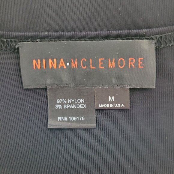 Nina McLemore Faux Wrap Top Womens Size M Black Short-Sleeve Stretch - Picture 5 of 6